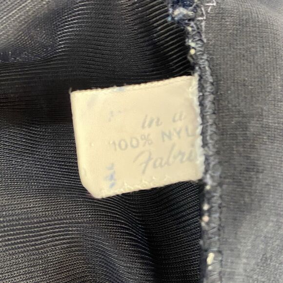 Vintage 50s Navy Lace & Nylon Chiffon Crystal Pleated Full Slip Dress Size S - Picture 9 of 9